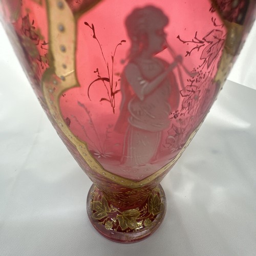 Antique Moser Bohemian Gilded & Gold Blown Ruby Red Glass Cranberry Vase - Picture 4 of 10