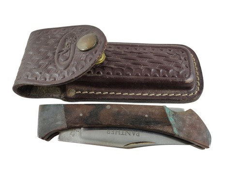 Vintage C.I Stainless #557 Panther Folding Pocket Knife Lock Back w Leather Case - Picture 5 of 6
