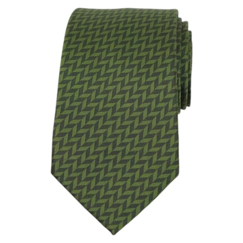 WEEKEND CASUAL Mens Green Silk Tie Slim 2.75 Designer Herringbone Print Necktie - Picture 4 of 6