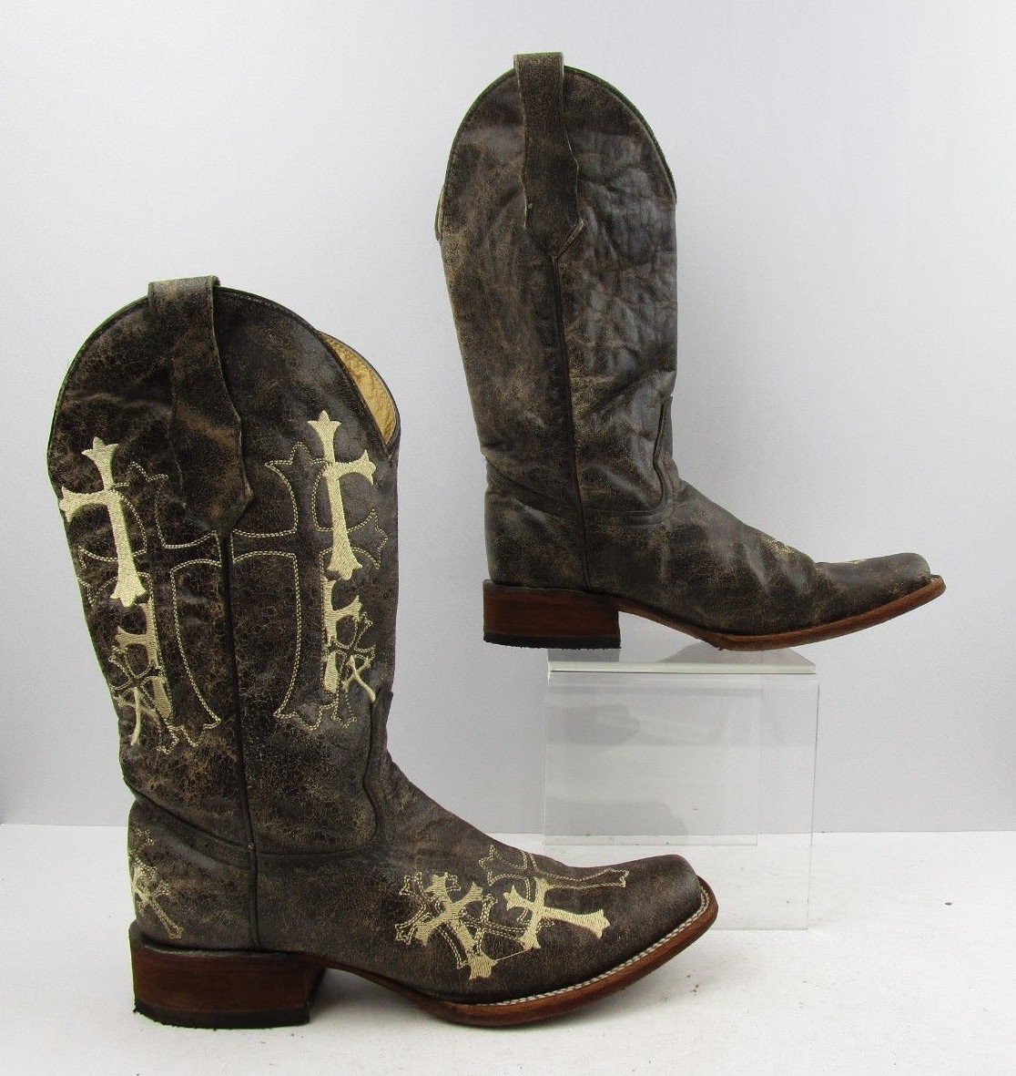 Cruz de cuero señoras Círculo g envejecido Bordado Occidental botas Talla 10 M Cruz de cuero señoras Círculo g envejecido botas Bordado Occidental botas envejecido Talla 10 M ebeaed
