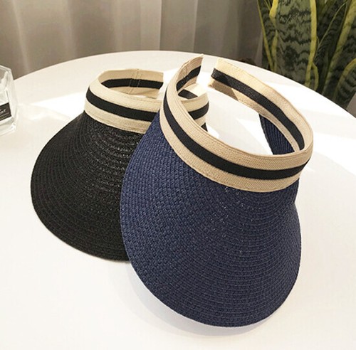 Ladies Women Summer Sun Visor Beach Hat Long Brim Straw Tennis Cap Festival - Picture 5 of 18