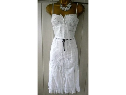 VINTAGE ❤️ White Cotton karen Millen Size 8 10 UK US 6 EU 38 Gypsy Boho Dress - Picture 3 of 11