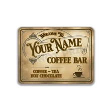 Coffee - Tea - Hot Chocolate Personalized Coffee Bar  Old Light Café Metal Sign