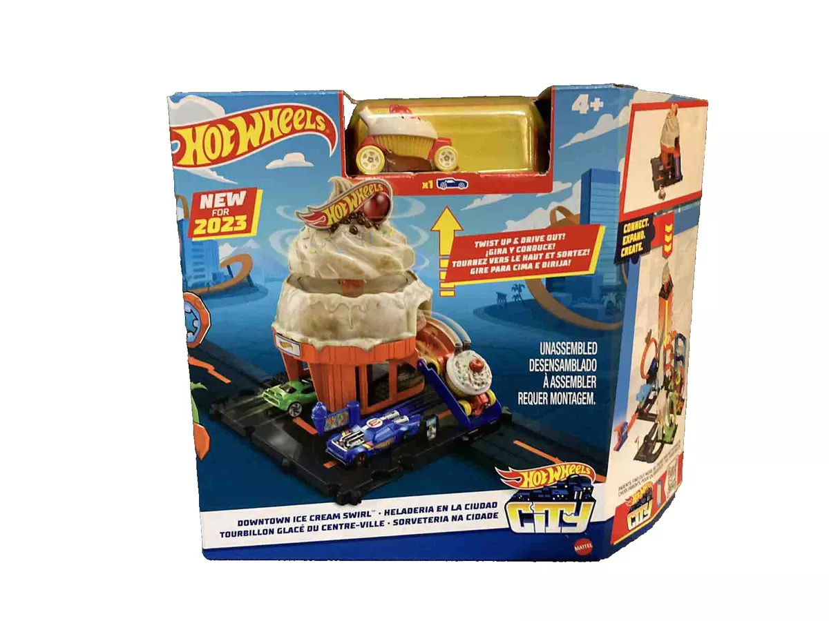 Hot Wheels Downtown Ice Cream Swirl Playset City Track With Car