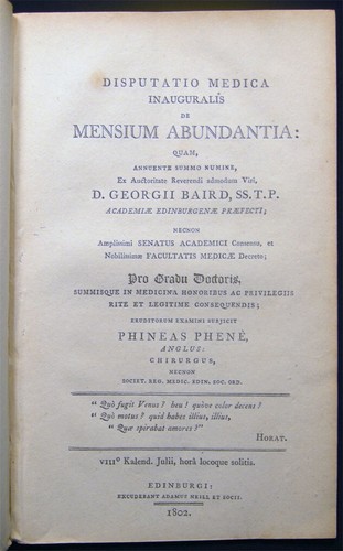 1802 SCOTLAND WOMENS MEDICINE UNIV. EDINBURGH DISSERTATION PHINEAS PHENE - Picture 2 of 6