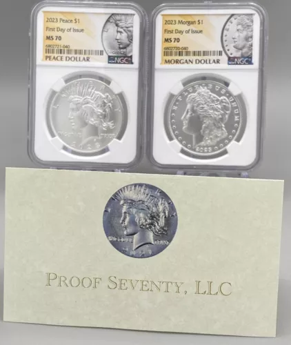 2023 P Peace & Morgan Silver Dollar Set NGC MS70 FDOI w/OGP