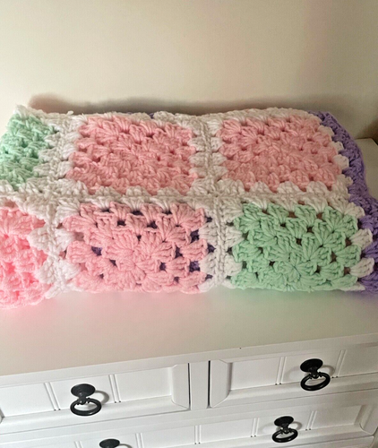 Brand New Baby Boy Girl Blanket Pastel Handmade Crochet 40" x 30" knit infant - Picture 2 of 10