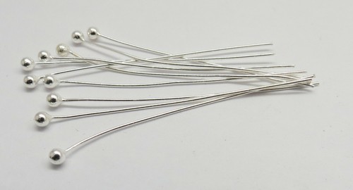 Head Pins 925 Sterling Silver 40mm Long 25 Gauge Wire Bali Silver Beads 10 Pcs.  - Bild 1 von 3