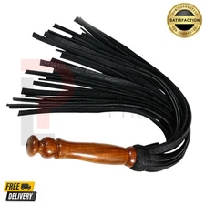 100% Real Cow Hide Leather Flogger 25 Tails Wood Handle Whip Heavy Duty Handmade
