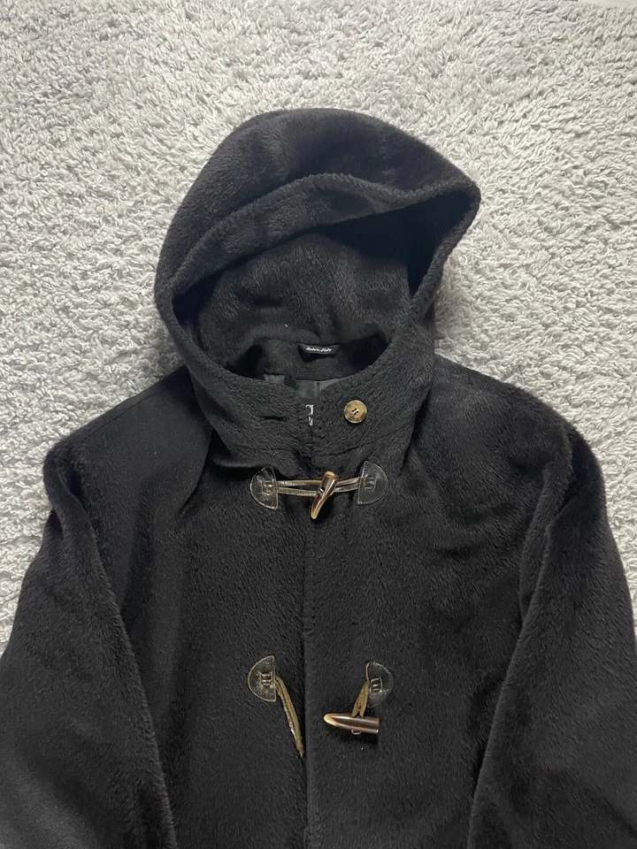 Abrigo Mujer Cinzia Rocca 8 Negro Bebé Llama Cuero Capucha Lona Abrigo Italia Foto 2 de 4