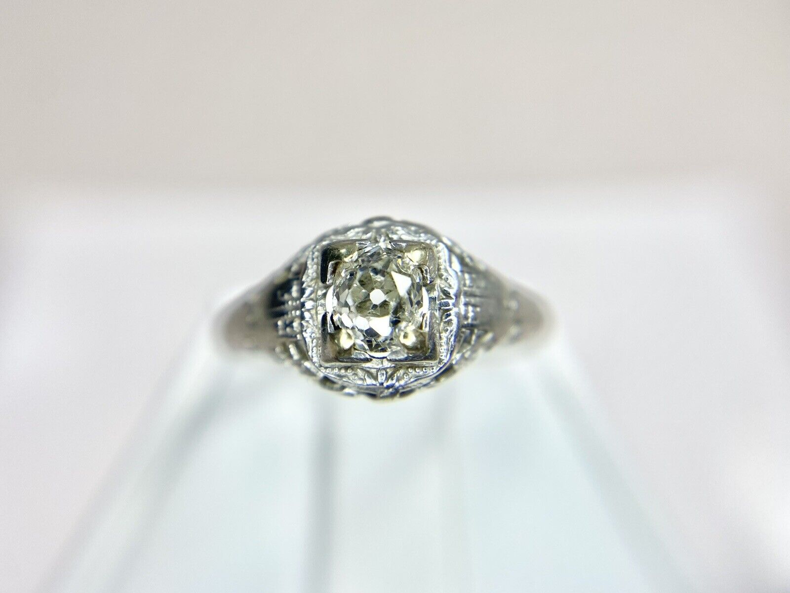 Art Deco 18k White Gold Old Miner Diamond Filigre… - image 4