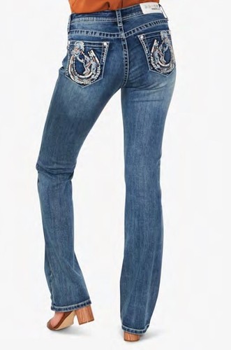 Grace In LA Women's Western Horse Embroidered Bootcut Stretch Jeans - Picture 3 of 3