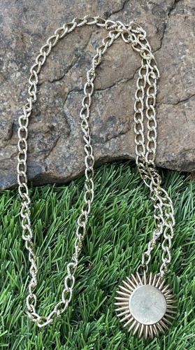 ✅Collana Vintage 30" Tono Oro Sunburst Ciondolo Catena 19 Strass Trasparenti - Foto 4 di 8