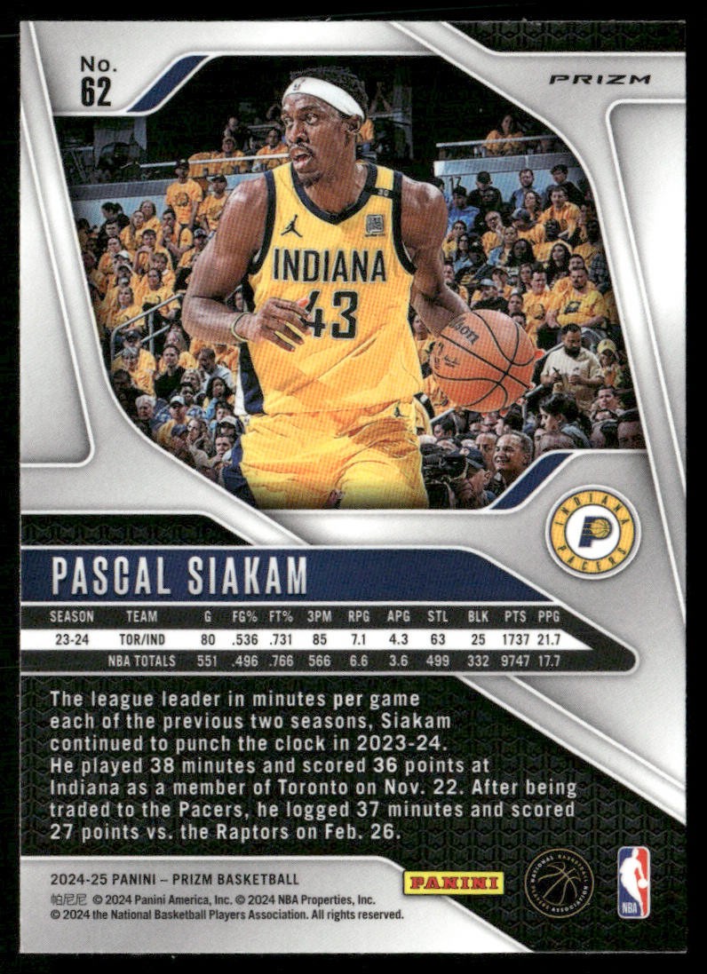 Pascal Siakam 2024-25 Panini Prizm Red Ice #62 Indiana