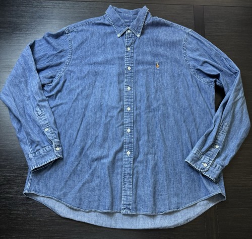 Polo Ralph Lauren Chambray Denim Shirt Mens XXL Blue Long Sleeve Button Down