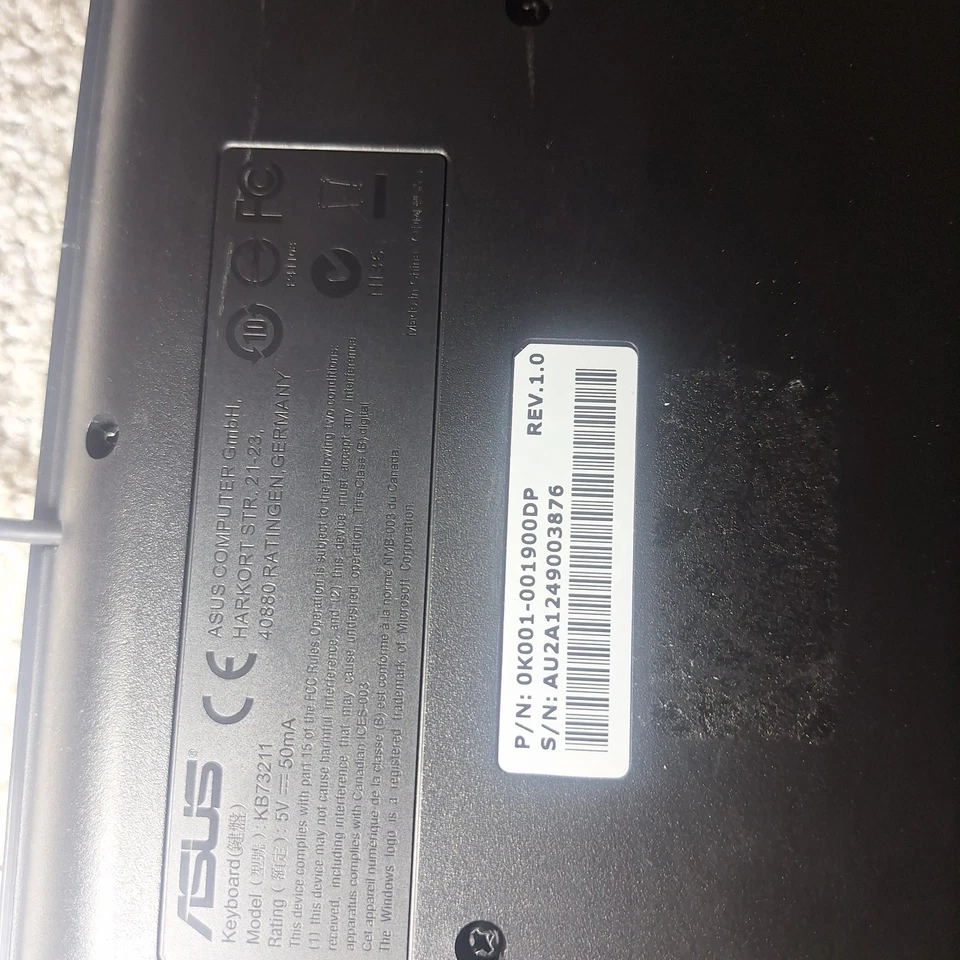 Teclado con cable ASUS KB73211 negro de escritorio con cable USB mecanografía genuina - PROBADO Foto 3 de 4