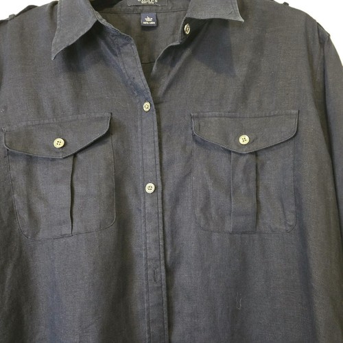 Ralph Lauren Chaps 100% Linen Shirt Women's L Navy Button Up Quiet Luxury Old $ - Picture 5 of 13