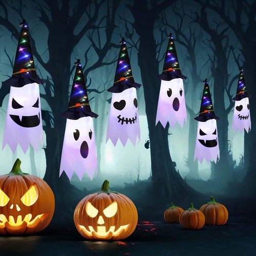 Halloween Decorations Outdoor, 3 Pcs Light Up Hanging Ghosts, Cute Hanging Light - Picture 2 of 7