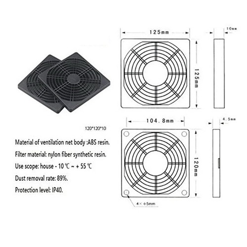 2 Pcs Dustproof Blower Guard ABS Computer Ventilator Grill 120mm Fan Fan4561 - Afbeelding 5 van 6
