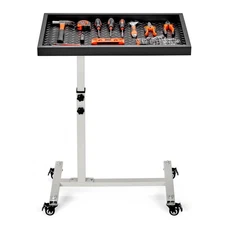 Adjustable Work Table with Wheels, Mechanic Rolling Tool Tray Table for Garag...