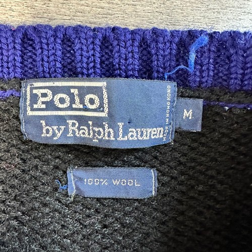 Vintage Polo Ralph Lauren Uni Crest Wool Ski Sweater M Black Red Blue - Picture 4 of 8