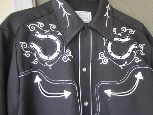 Vintage H Bar C Western California Ranchwear Jacket Rockabilly Large Black Shirt - Picture 2 of 9