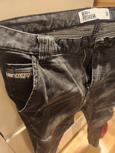 Nena & Pasadena NXP Size 36 Black Distressed Jogger Flight Pants Jeans Pockets - 第 6/7 張圖片