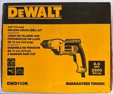 NEW DeWalt DWD110K 3/8" Keyless Chuck Drill Kit Corded Electric 8 Amps 2500 RPM