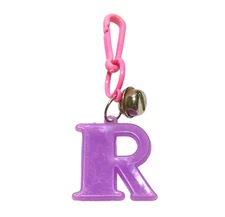Vintage 1980s Clip On Bell Charm Letter R Pink Purple Initial Plastic Toy Prize 