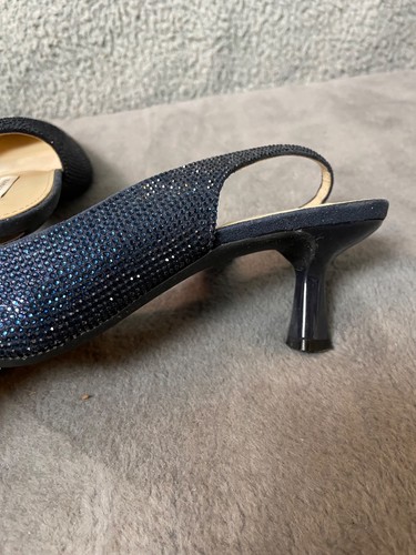 Alex Marie Evening Shoes Womens 9M Sling Back Heels Navy Blue Crystals Cushioned - 第 4/12 張圖片