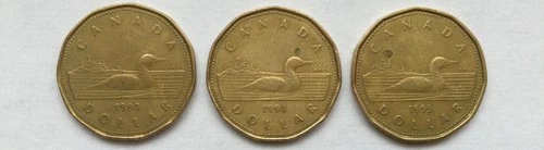 Lot of 3! Canada $1 Loonies 1993, 1994, 1995 Canadian One Dollar Coin Queen!