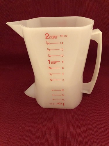 Vintage Cream White 1 Cup 2 Cups Two Side Wet Dry Plastic Measuring Cup - Picture 2 of 4