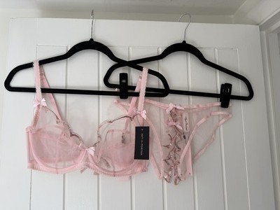 BNWT Agent Provocateur Lorna Party Pink & Rose Gold  Bra 36DD Ouvert Size 5 14 