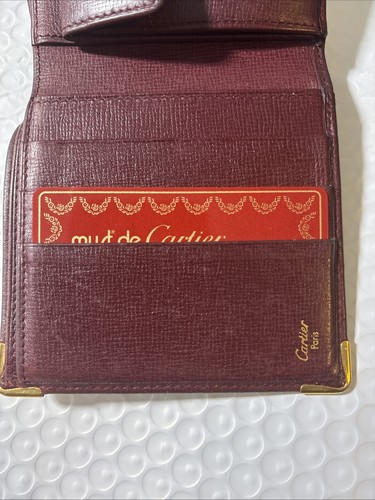 Vintage CARTIER burgunderrote Herren-Geldbörse aus Leder mit Doppelfaltung Geldschein und Echtheitszertifikat - Bild 4 von 16