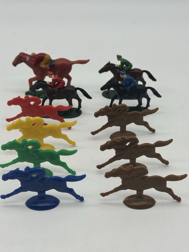 HORSE RACING GAME PIECES (lot of 12) PLASTIC HORSE JOCKEY DERBY FIGURES