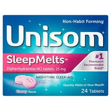 Unisom SleepMelts Diphenhydramine HCI Tablets Nighttime Sleep Aid, 25 mg, 24 ct