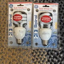 NEW Lot 2 GE Spiral Soft White 75 Longlife Plus Light Bulb 20W Replace 75W 45601