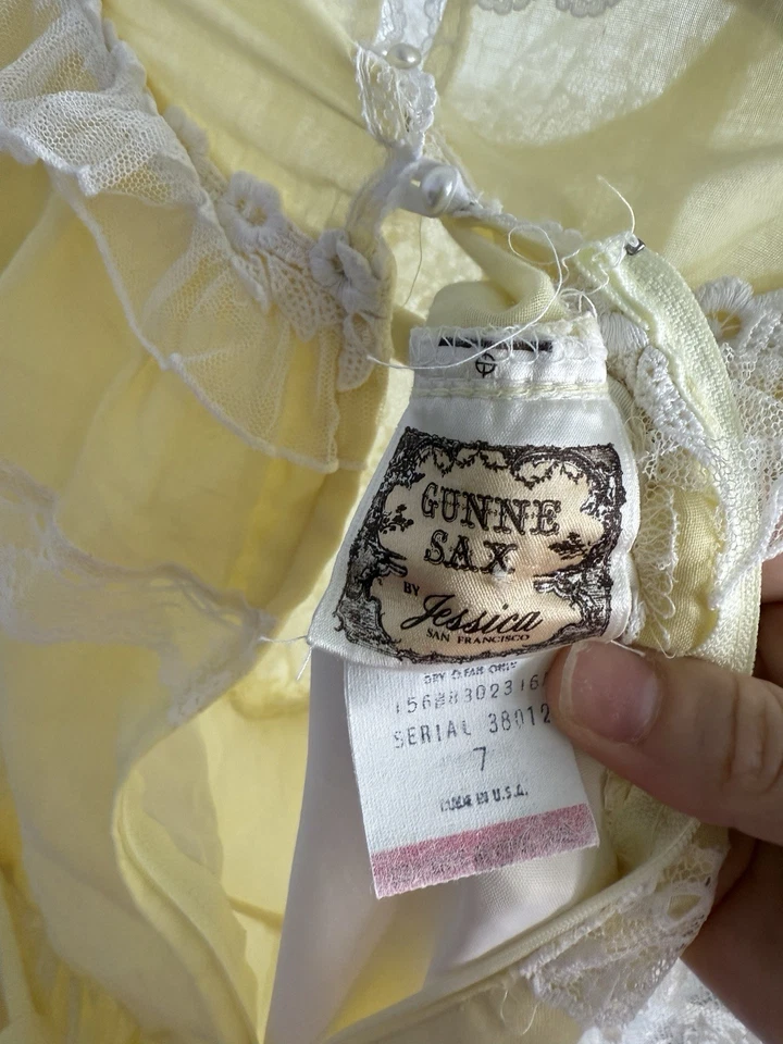 Vestido Gunne Sax Vintage Amarillo Algodón Encaje 7 EE. UU. Pradera Encaje Coqueta Foto 4 de 4