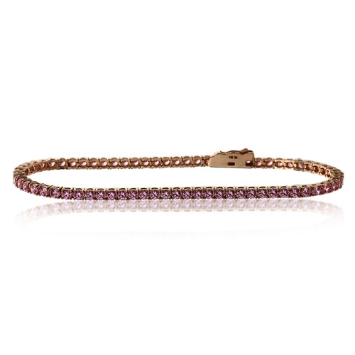 2.5mm Rose Gold Plated Silver 3.6 ct CZ Pink Topaz Tennis Bracelet 7.25in - Picture 2 of 3