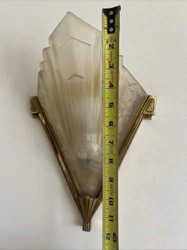 Vintage art deco Pressed Glass And Brass Sconces France 1930’s - Pair Of 2. - Picture 17 of 17