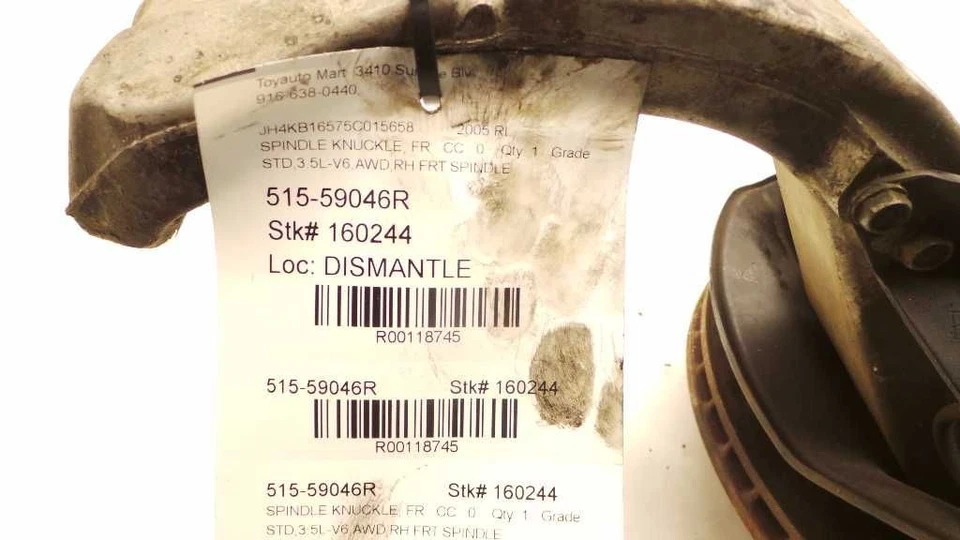 05-12 ACURA RL LADO PASAJERO DELANTERO DERECHO HUSILLO NUDILLO Foto 4 de 4