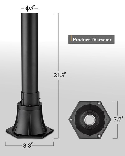 Outdoor Post Light Pole with Base, HWH Outside Lamp Post Accessories, Black A... - Picture 4 of 5