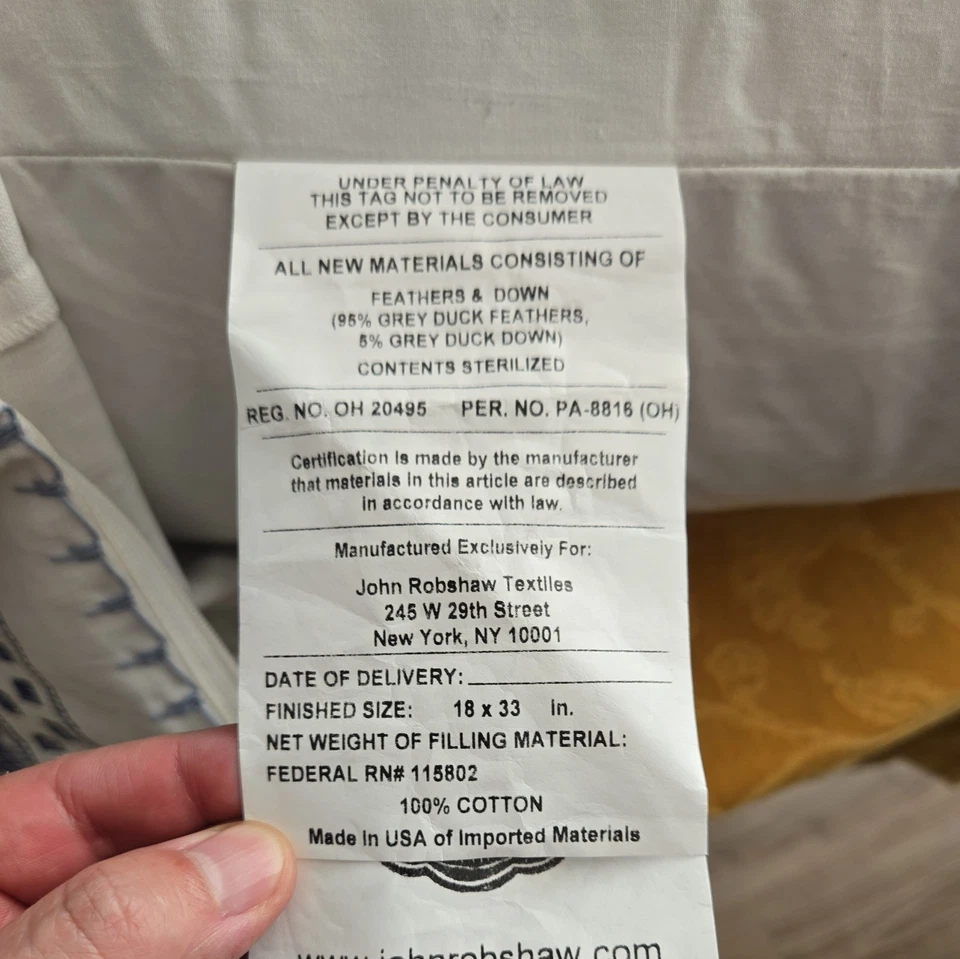 John Robshaw Blue White Primrose Indigo Bolster Accent Couch Décor Pillow 17x32" - Image 3 of 4