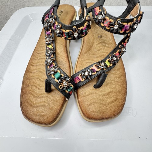 Patrizia Spring Step Beaded Thong Sandals Stretch Back Sz EU 40 / US 9 Boho - Picture 10 of 13