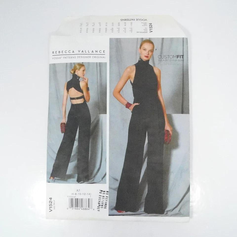 Vogue 1524 Misses Jumpsuit Pattern Size 6-14 Uncut Open Back Halter Pockets - Image 3 of 4