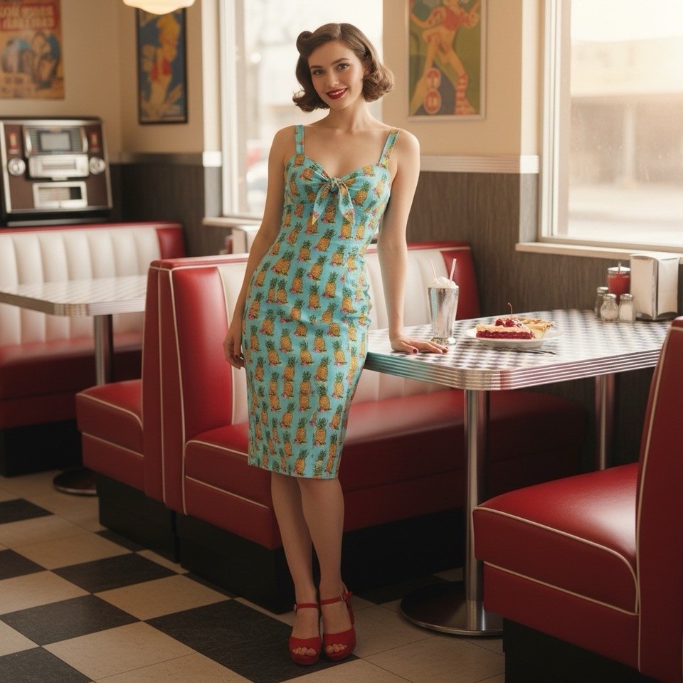 Revival 10 dress blue | midi slip sleeveless cotton | 1950 retro pinup bombshell