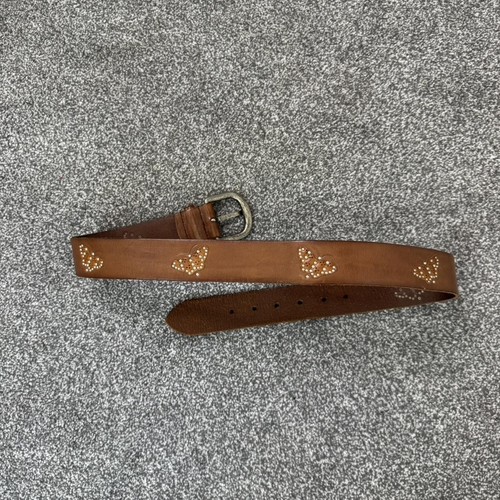 Y2K vintage genuine leather studded butterfly belt brown silver