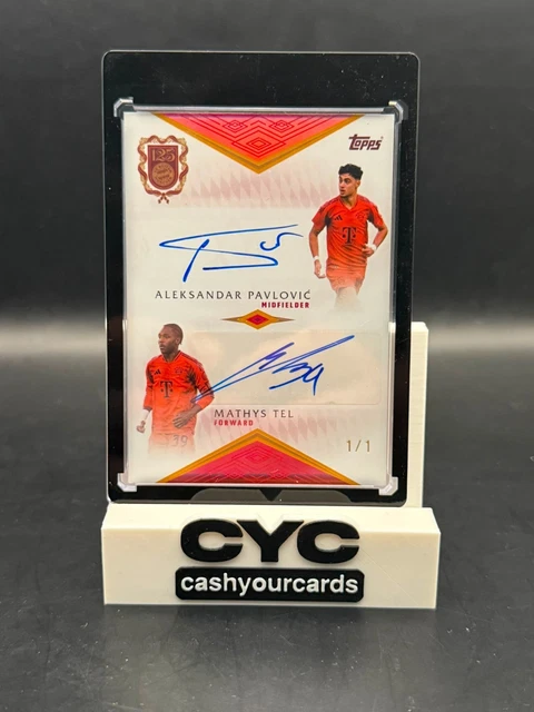 Aleksandar Pavlovic Mathys Tel 1/1 Dual Auto 1/1 #DDA-PT 2024-25 Topps FC Bayern