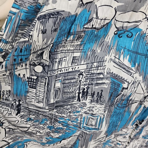 Vintage 40er Jahre Rock Plissee blau weiß Midi Town Szene Print Pinup Rockabilly - Bild 9 von 14