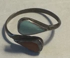 Vintage Southwestern Sterling Silver Ring w/ Turquoise & Coral Size 8